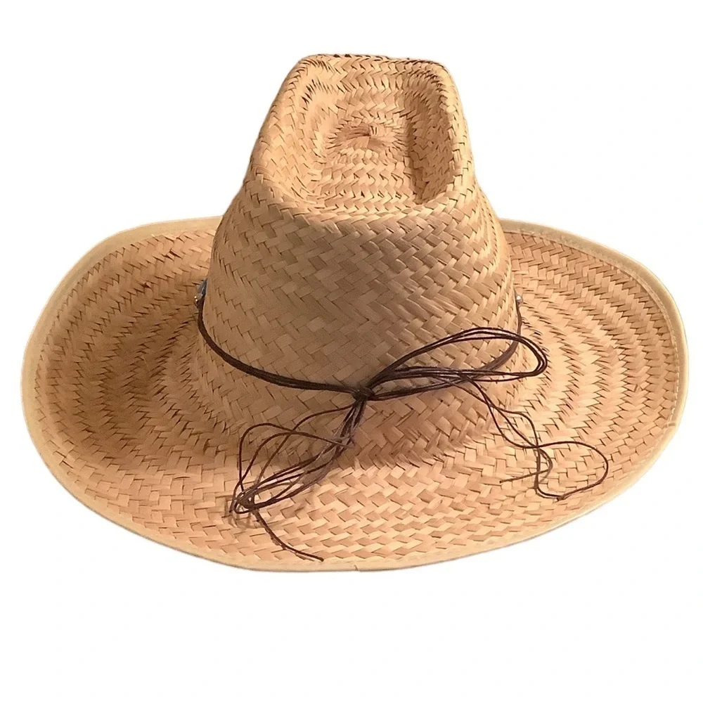 Faux Turquoise Decor Straw Cowboy Hat